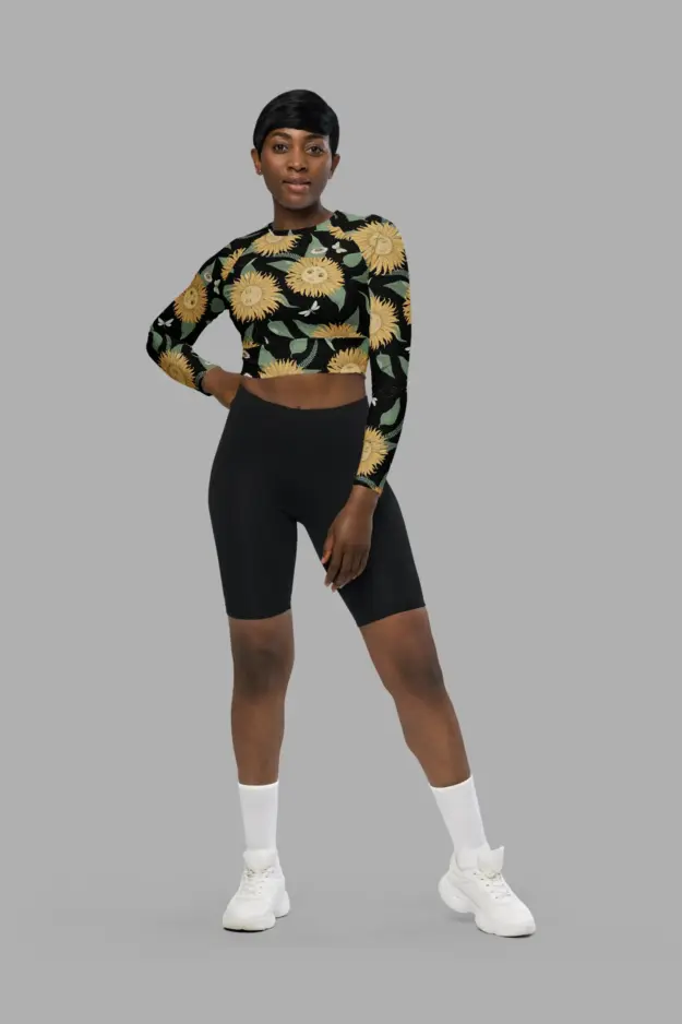 sunflower daze print recycled long sleeve crop top