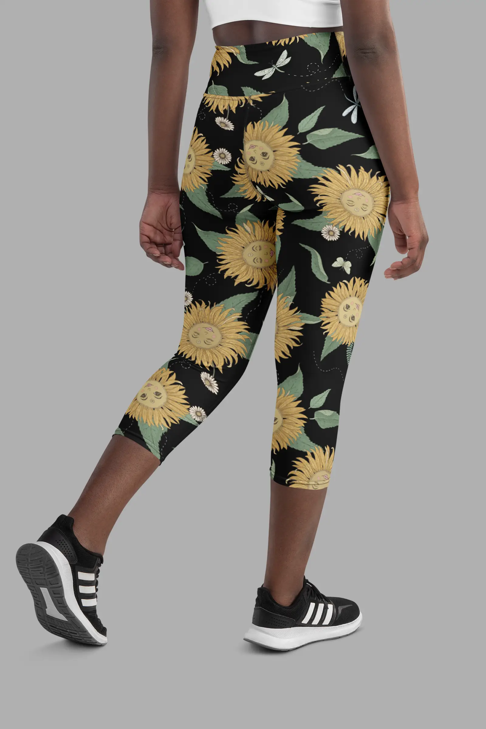 sunflower daze print yoga capri leggings