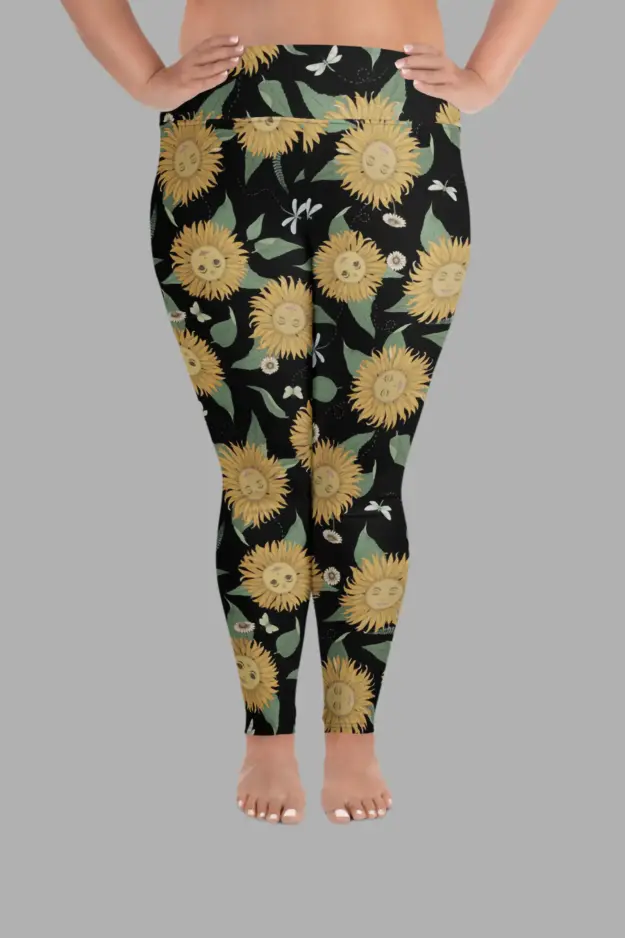 sunflower daze print plus size leggings 3