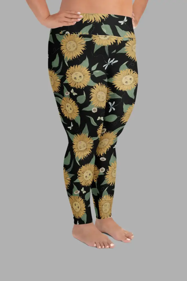 sunflower daze print plus size leggings 4