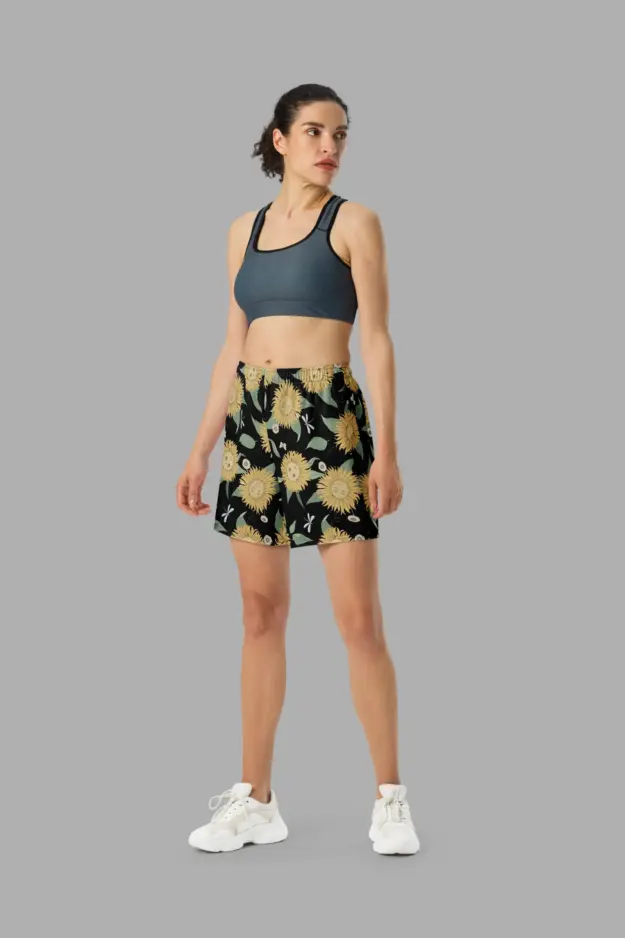 sunflower daze print unisex athletic long shorts