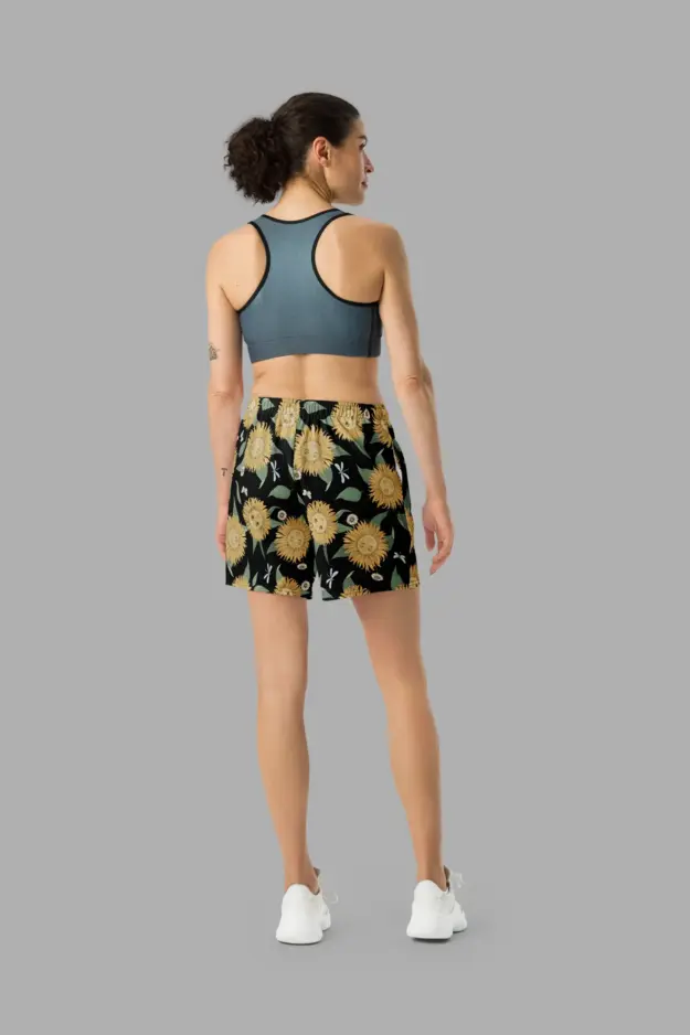 sunflower daze print unisex athletic long shorts