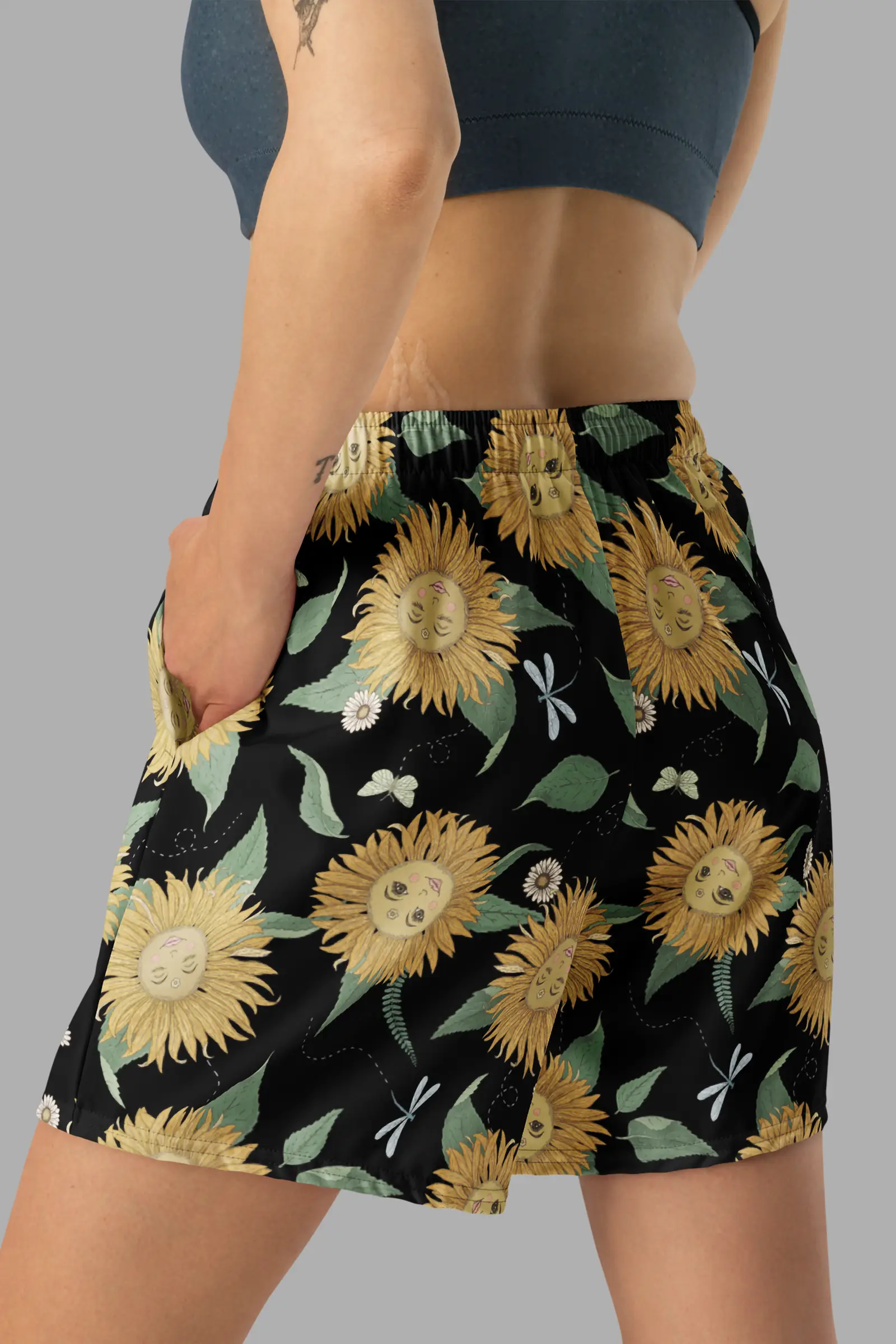sunflower daze print unisex athletic long shorts