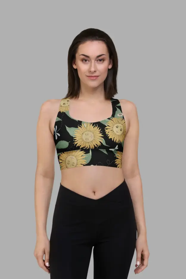 sunflower daze print recycled longline sports bra