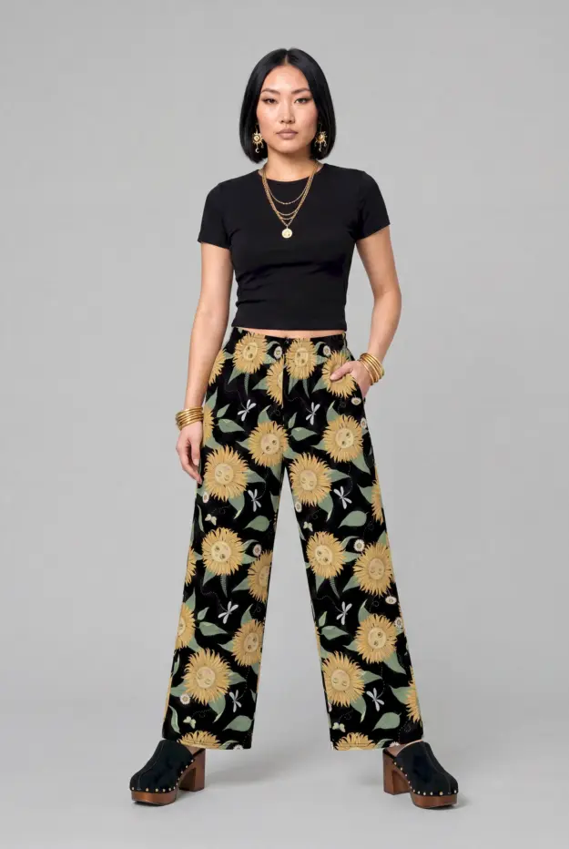 sunflower daze print unisex wide leg pants
