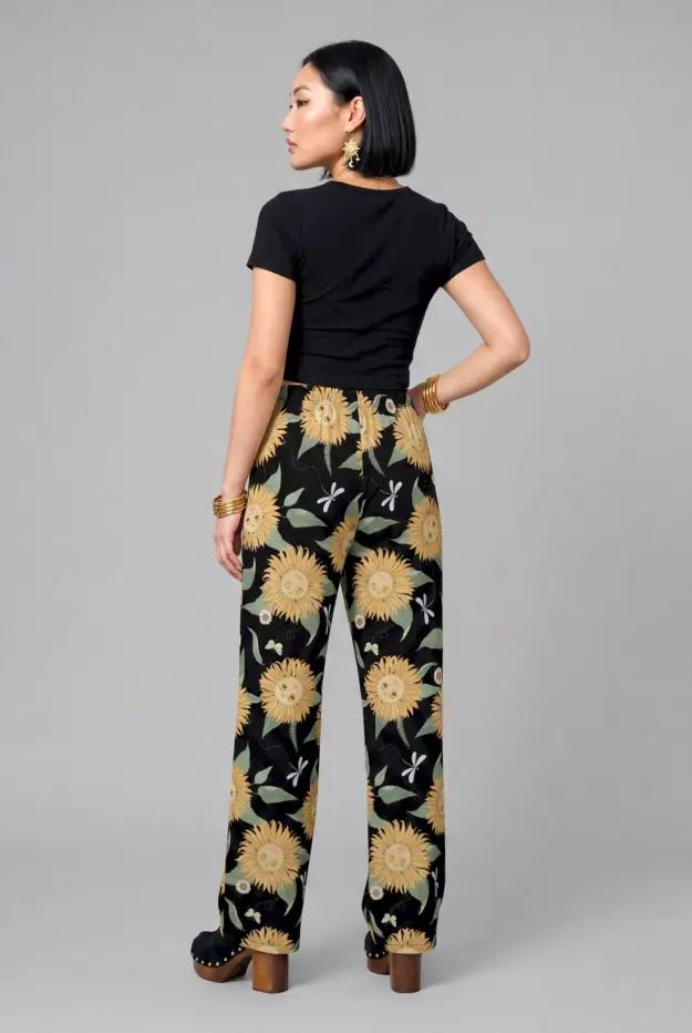 sunflower daze print unisex wide leg pants