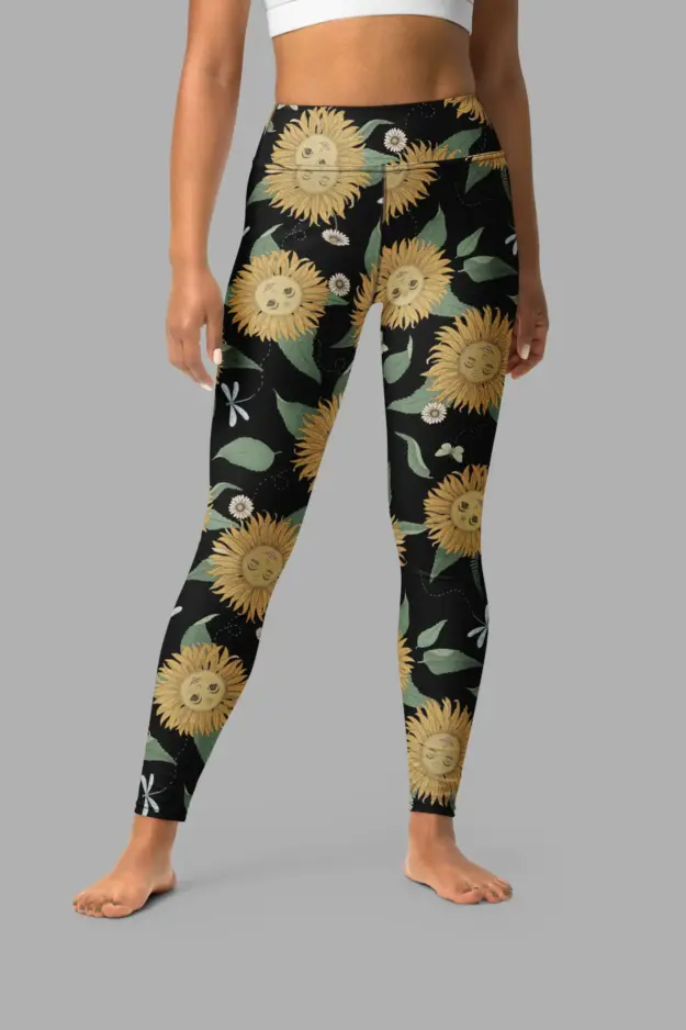 sunflower daze yoga leggings front2