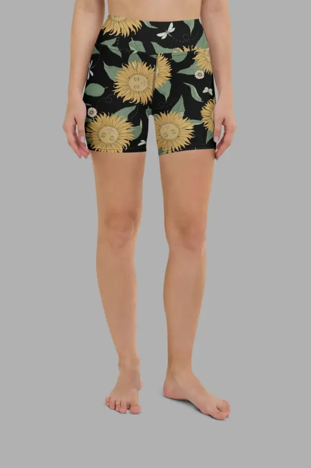 sunflower daze yoga shorts front