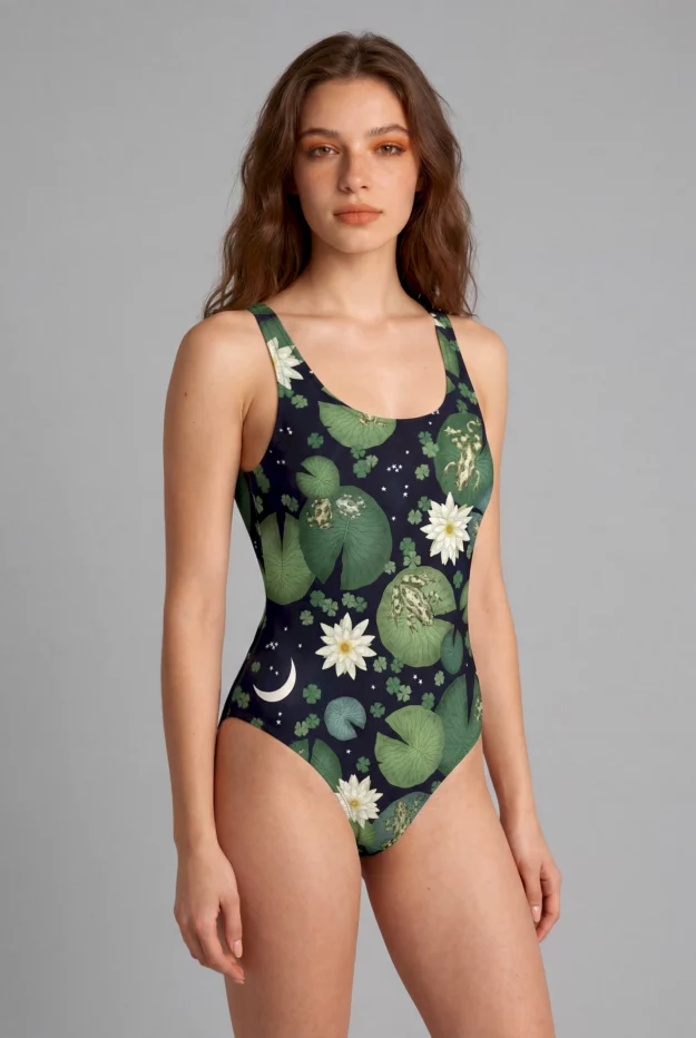 lily pond print one piece swimsuit