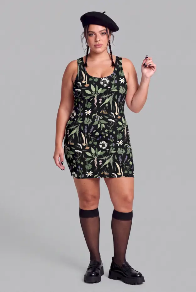 wiccans herbal print bodycon dress