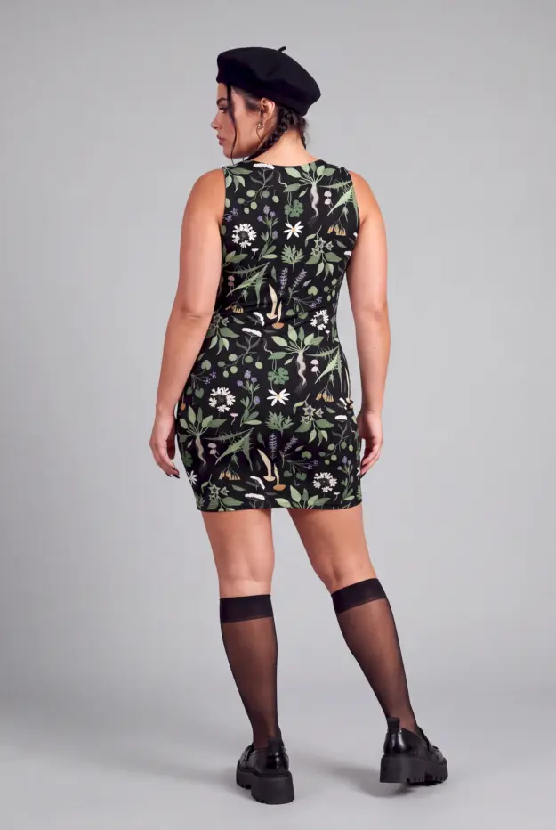 wiccans herbal print bodycon dress