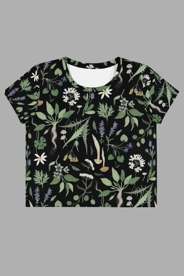 wiccans herbal print crop tee 1