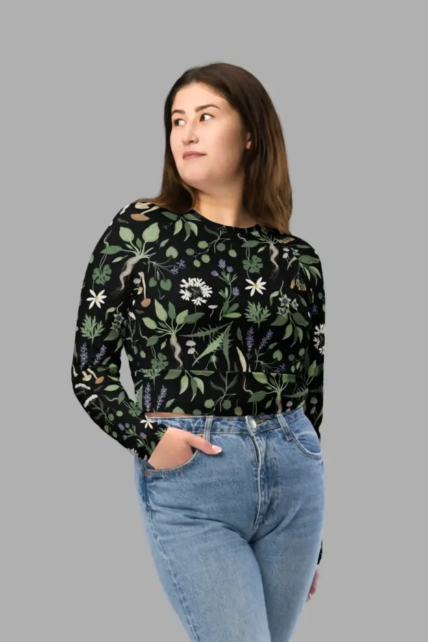 wiccans herbal print recycled long sleeve crop top 3