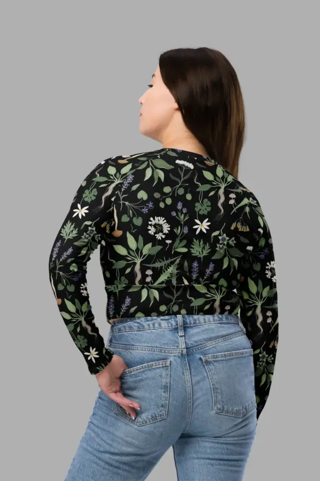 wiccans herbal print recycled long sleeve crop top 4