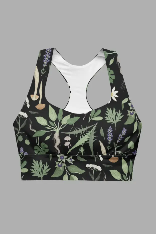 wiccans herbal print recycled longline sports bra 4