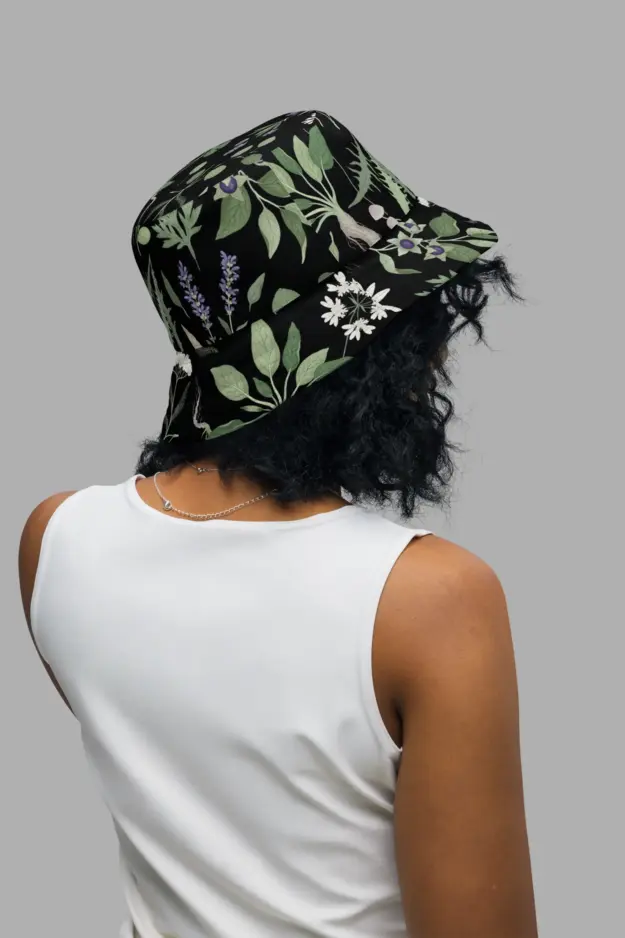 wiccans herbal print reversible bucket hat 1