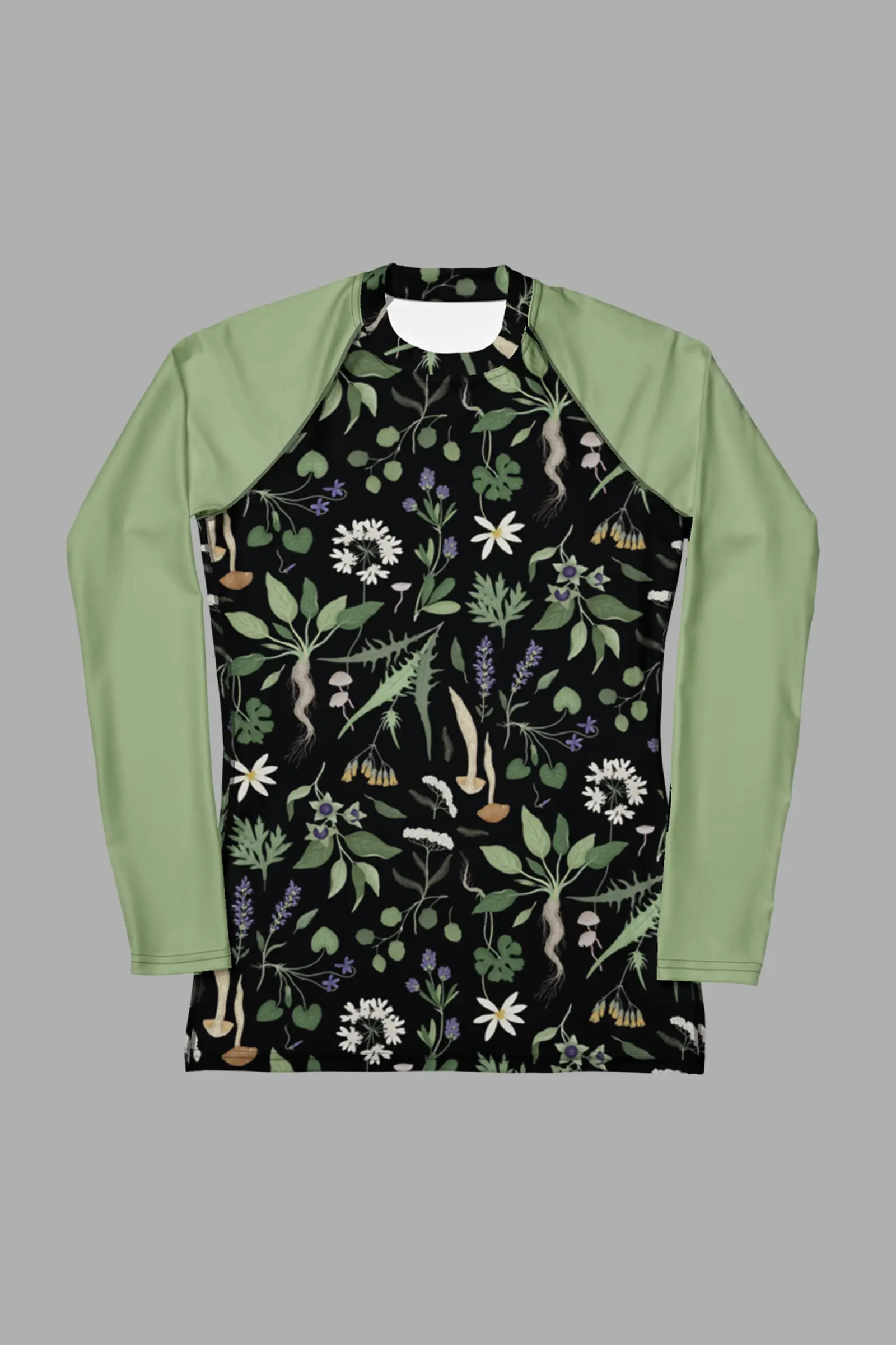 wiccans herbal print womens rash guard 1