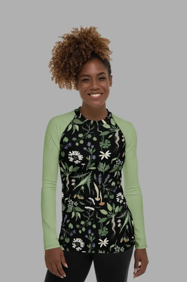 wiccans herbal print womens rash guard 3