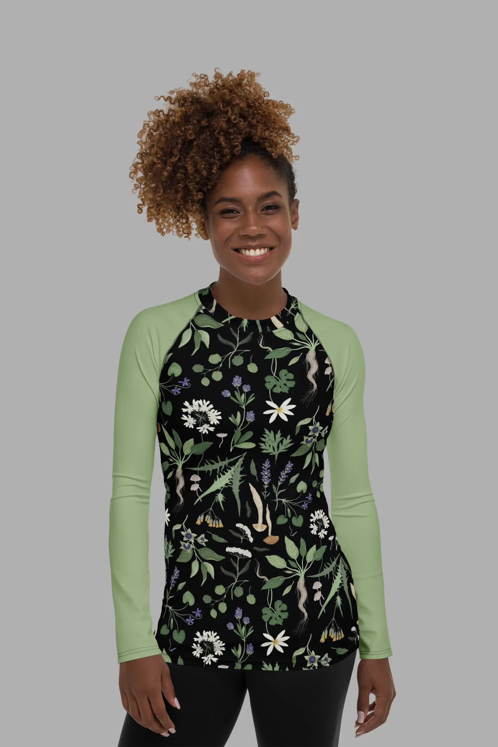 wiccans herbal print womens rash guard 3