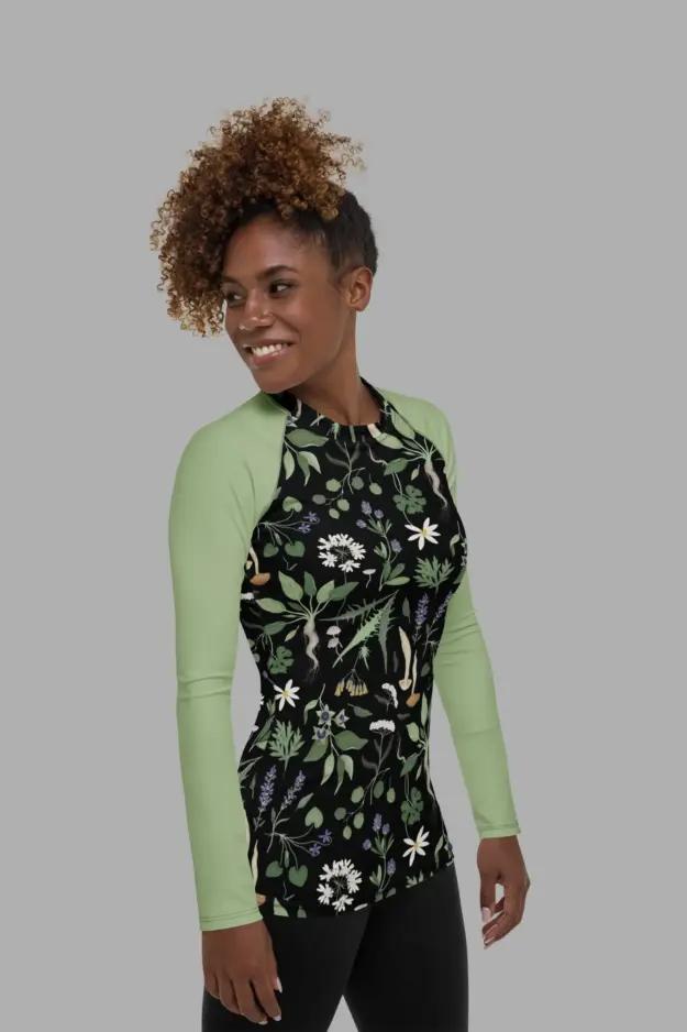 wiccans herbal print womens rash guard 4