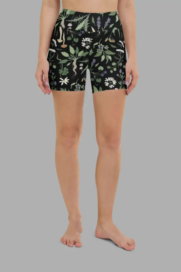 wiccans herbal print yoga shorts 3