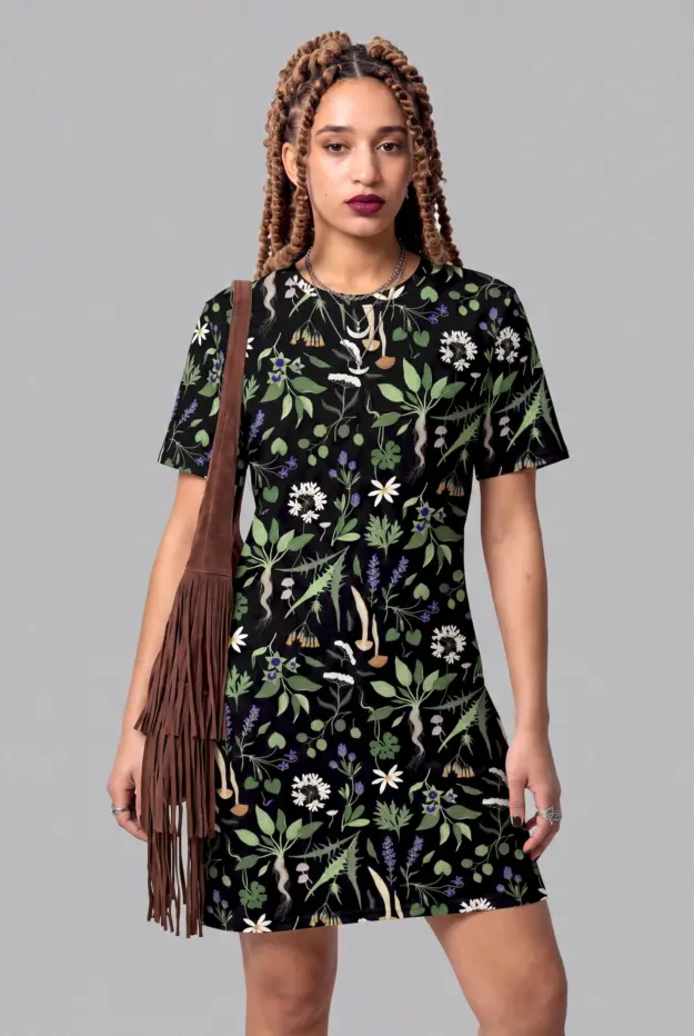 wiccans herbal print t shirt dress