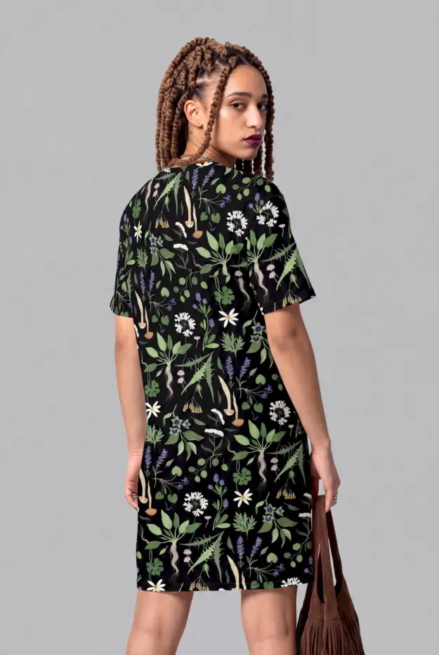 wiccans herbal print t shirt dress