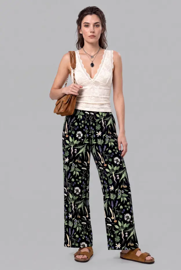 wiccans herbal print unisex wide leg pants