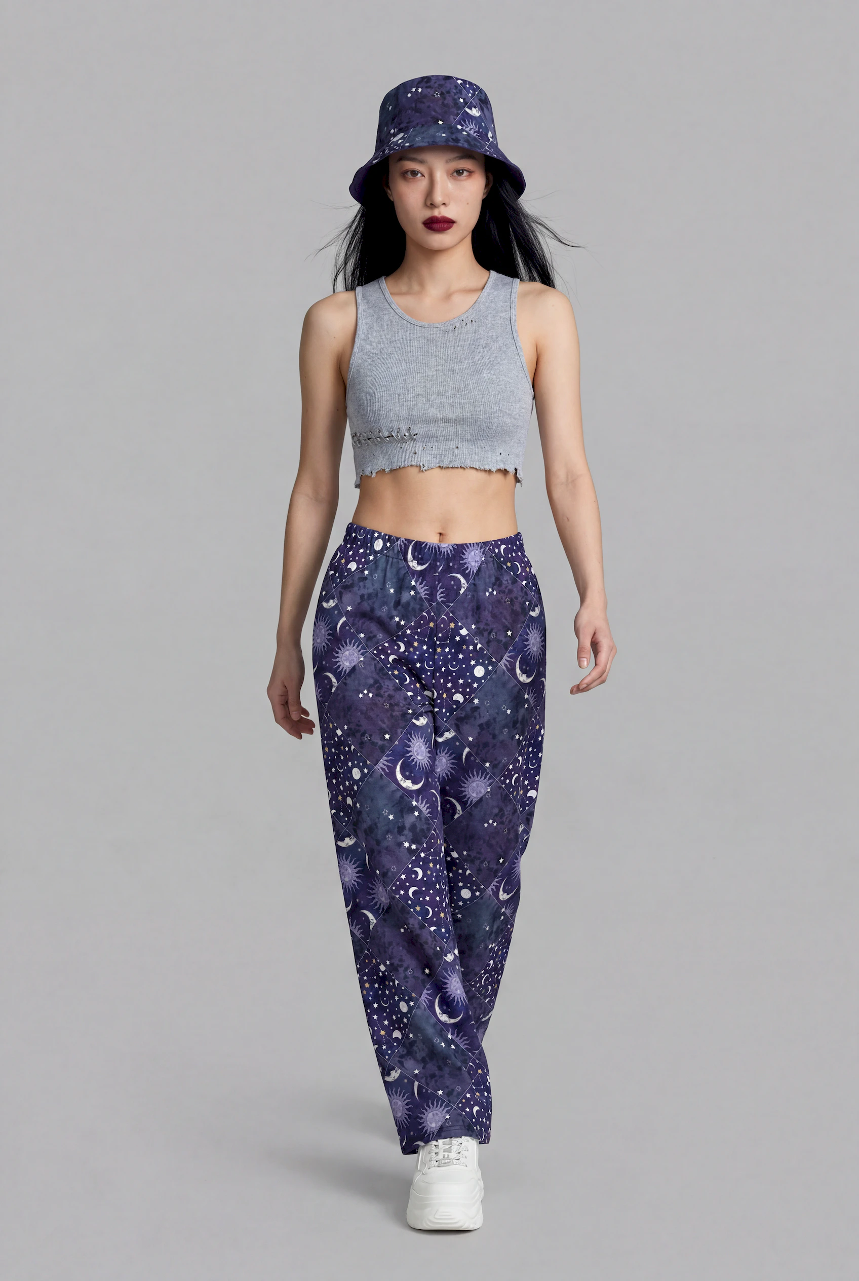 celestial patchwork print unisex wide leg pants