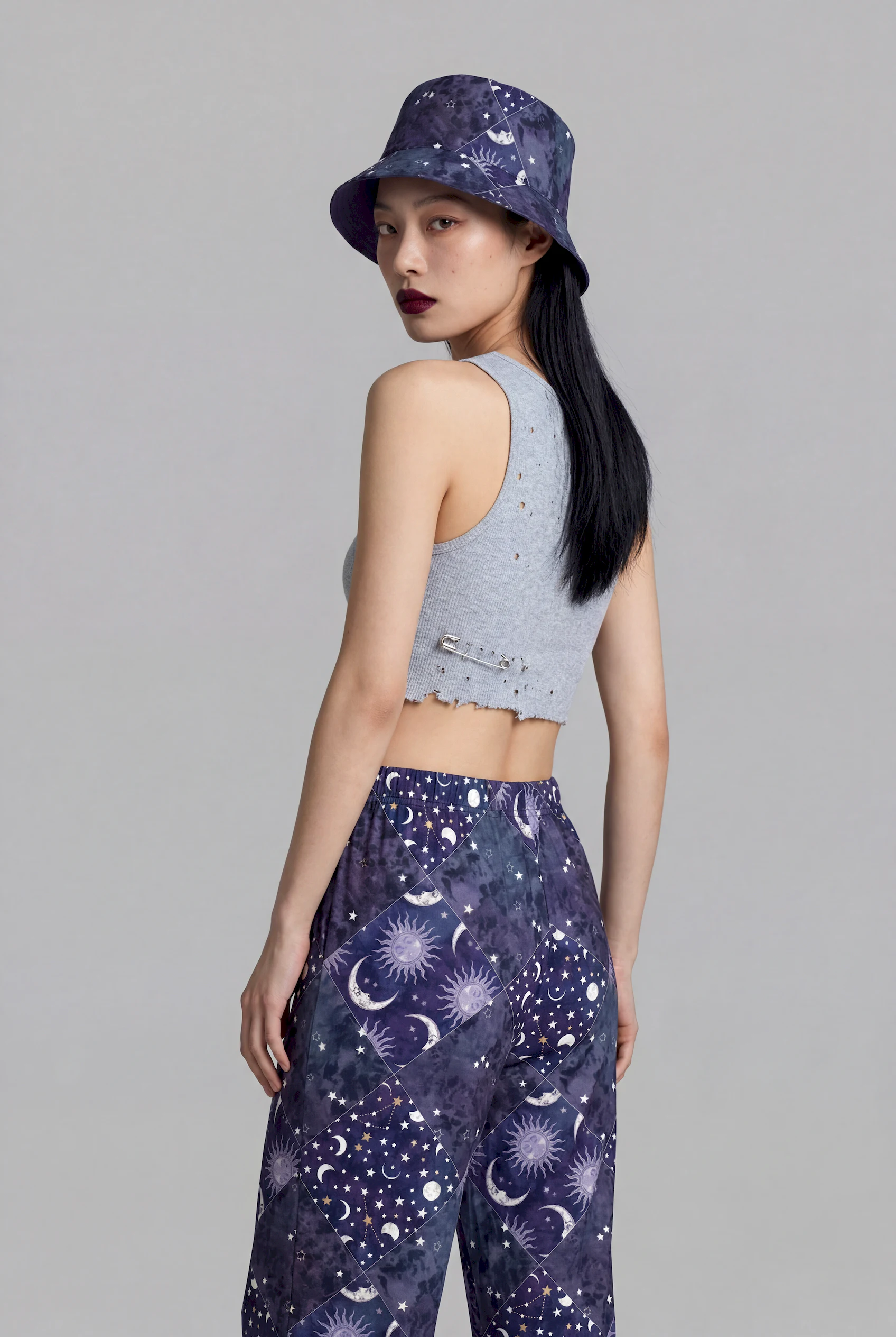 celestial patchwork print unisex wide leg pants