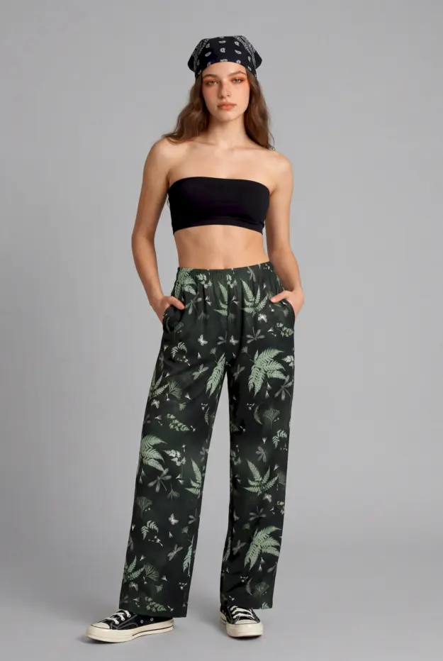 faerie fronds print unisex wide leg pants
