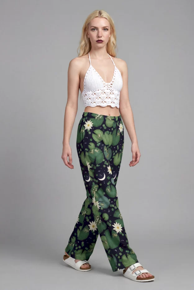 lily pond print wide leg pants