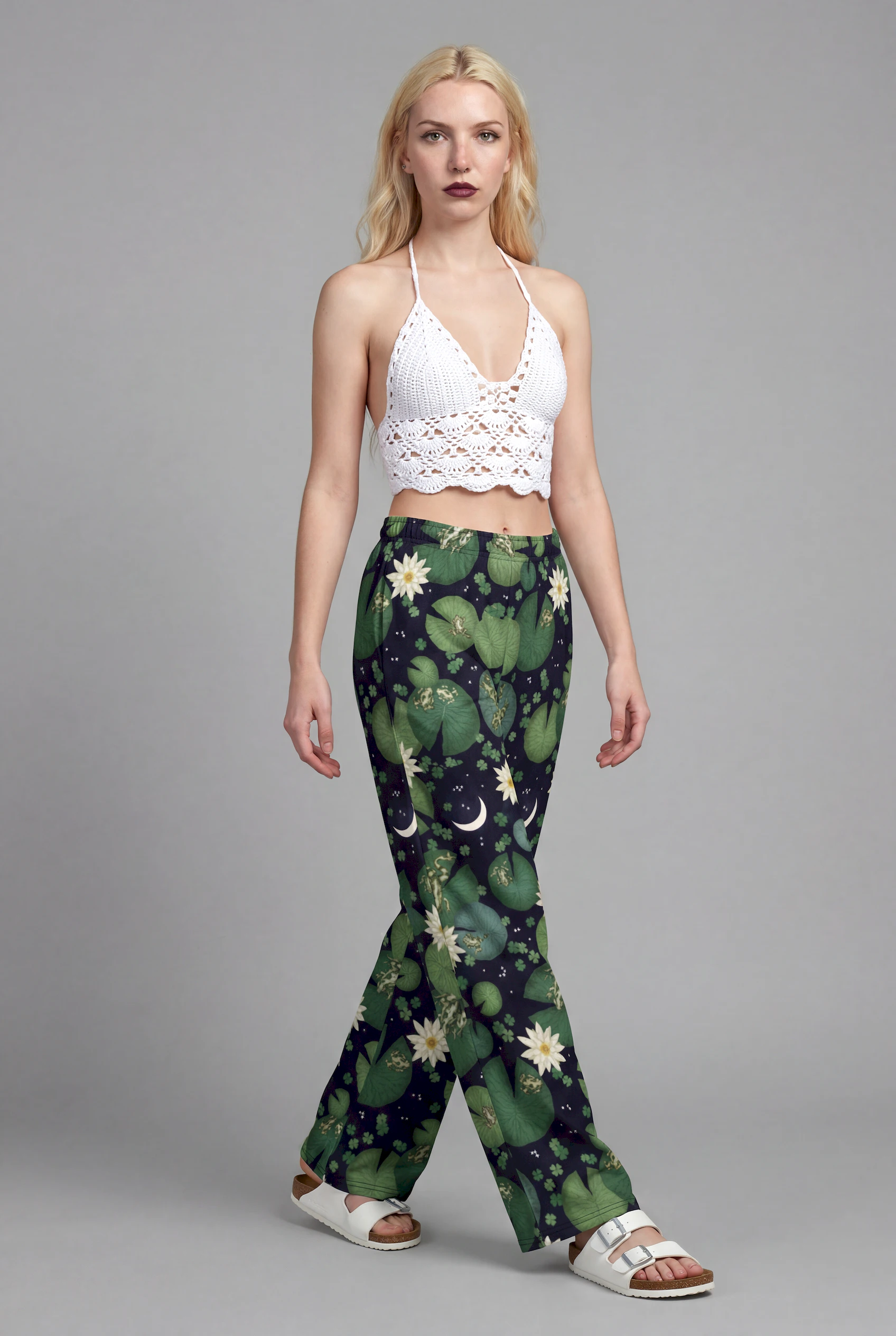 lily pond print wide leg pants