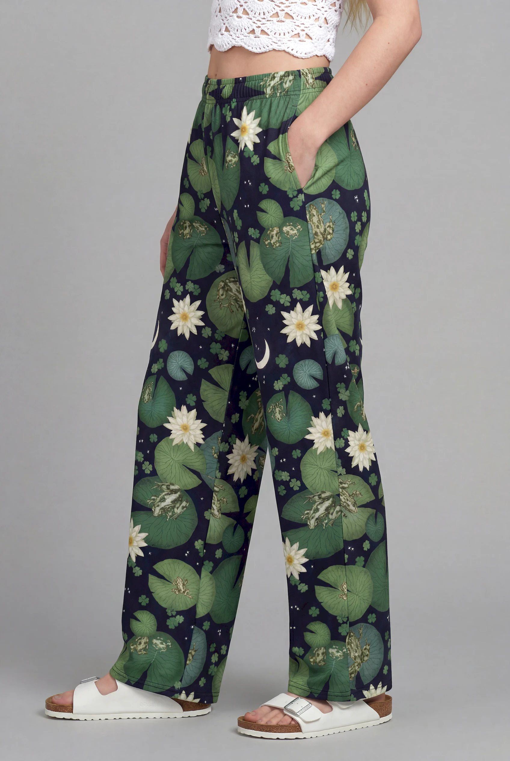 lily pond print wide leg pants