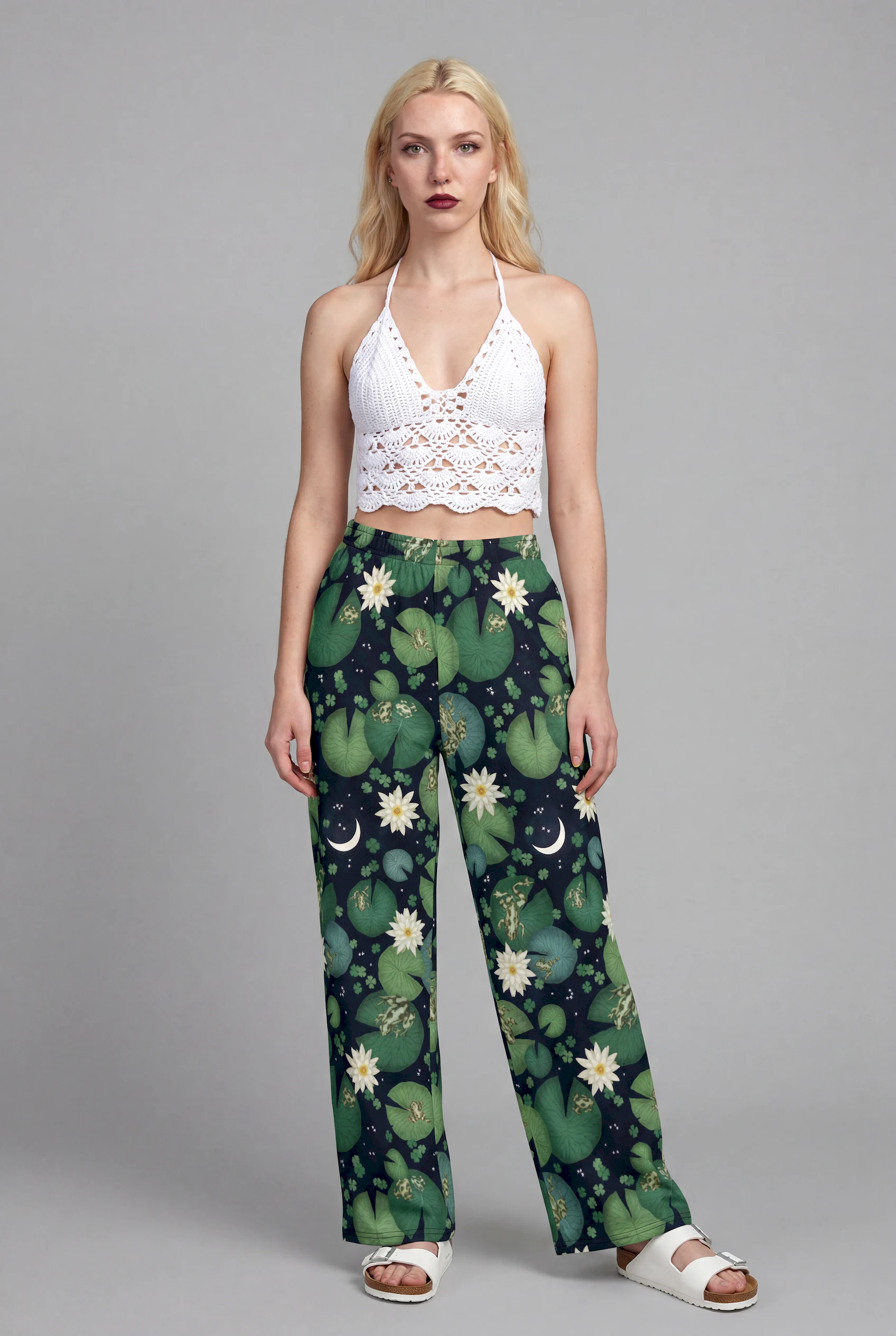 lily pond print wide leg pants