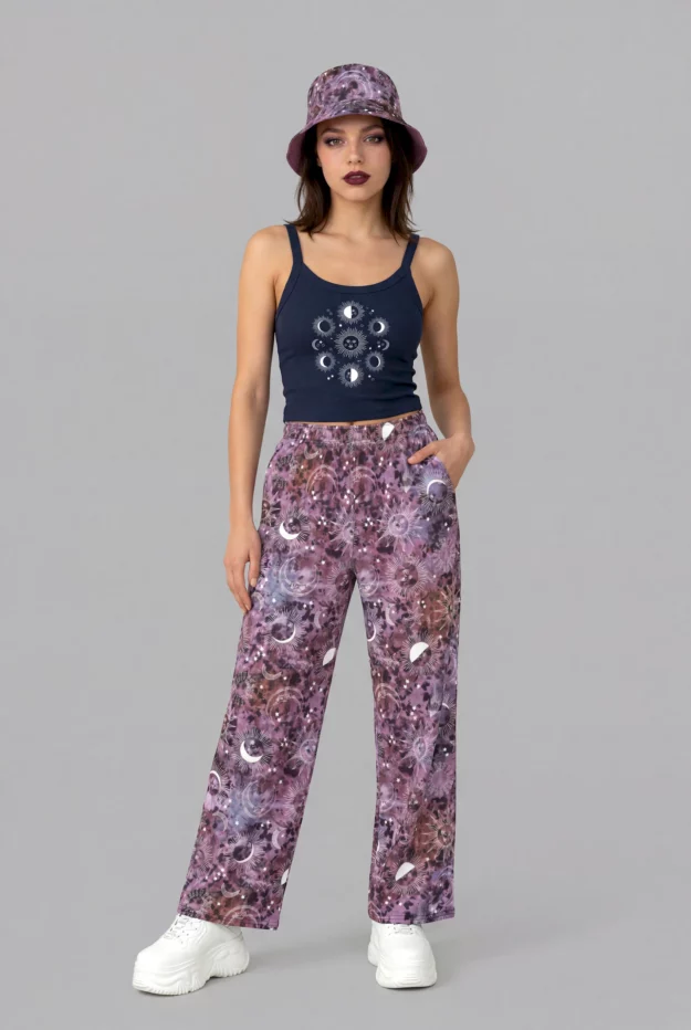 stormy celeste print unisex wide leg pants