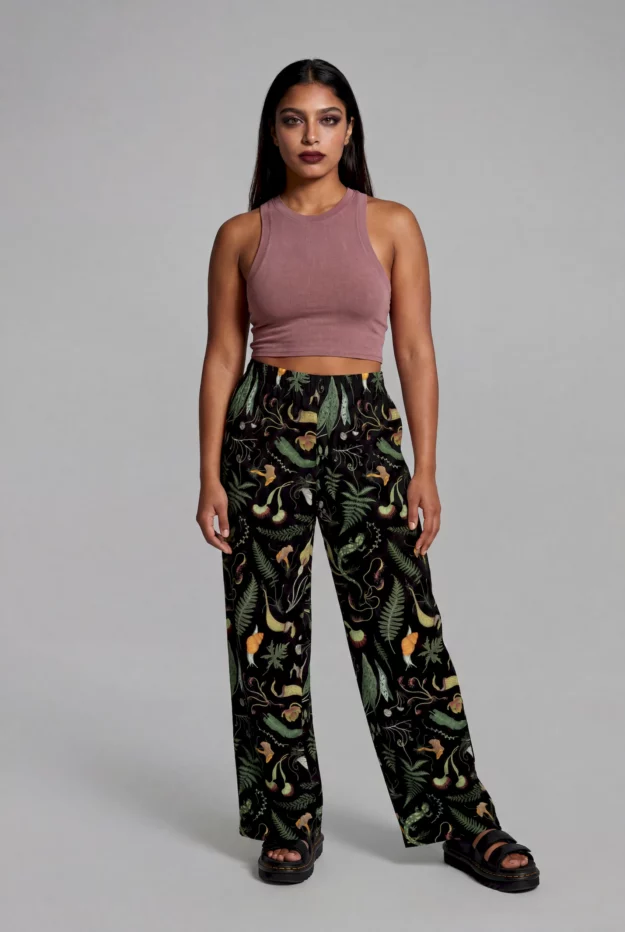 werewood print wide leg pants
