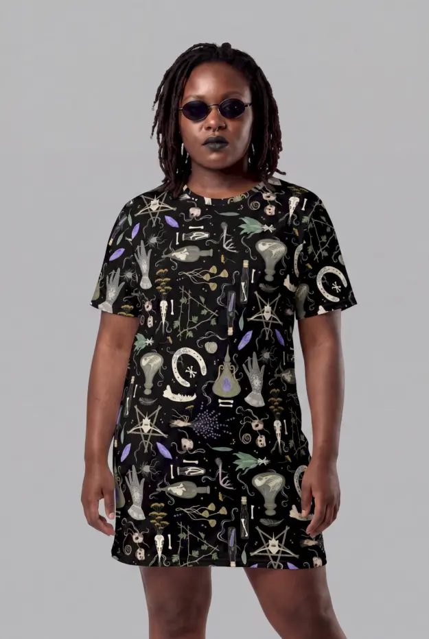 witches altar print t shirt dress