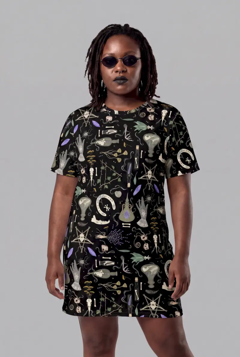 witches altar print t shirt dress